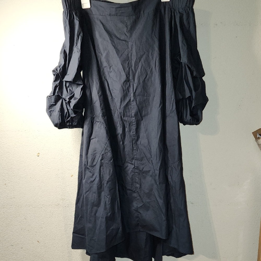 Gracia NWT Off-Shoulder Navy Blue Back Cut Out 3/4 Puffed Sleeve Dress Sz Medium